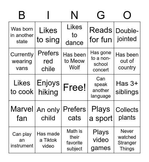 1st Day Blackout Bingo Card