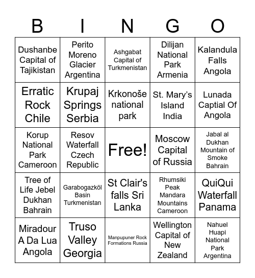 International Bingo Card