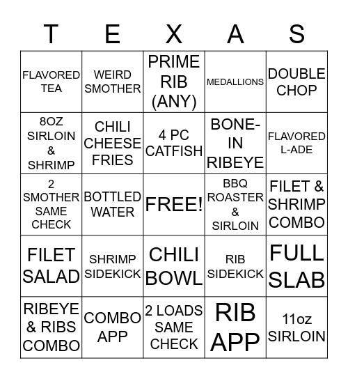 TEXAS Bingo Card
