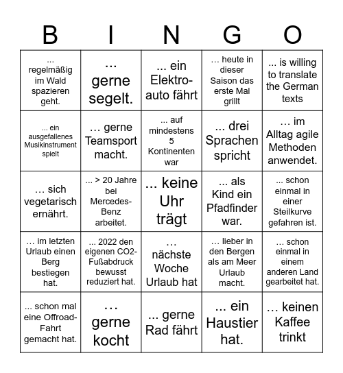 Finde eine Person, die ... Bingo Card