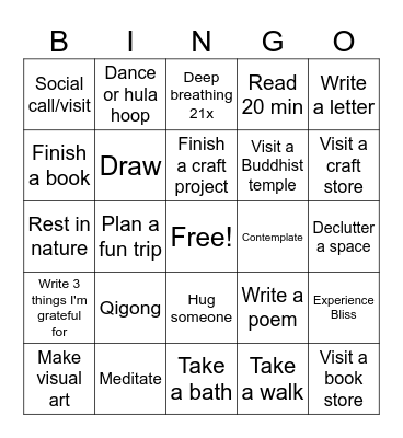 Self Care Bingo Card