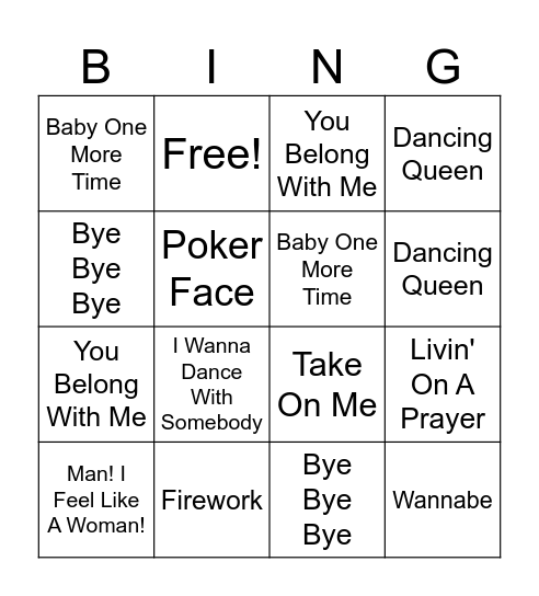 1161 Music Bingo Card