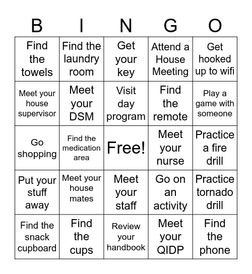 Get to Know Your New Home BINGO Card