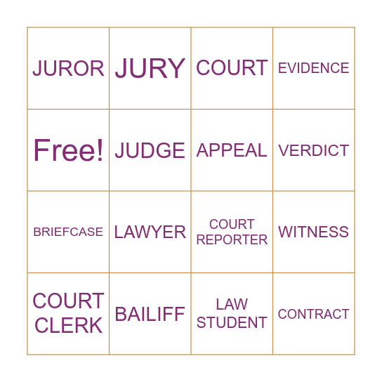 Legal Lingo Bingo Card