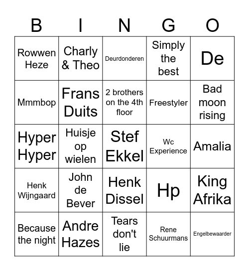 Muziek Bingo Card