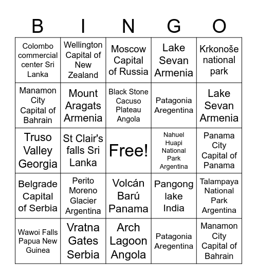 International Bingo Card