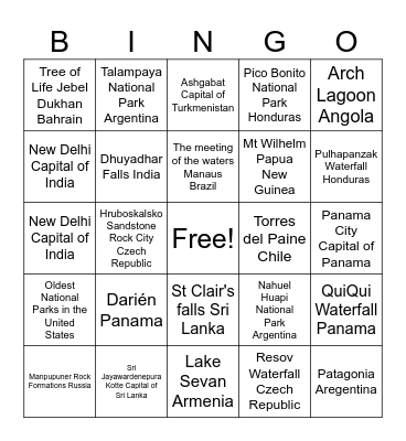 International Bingo Card