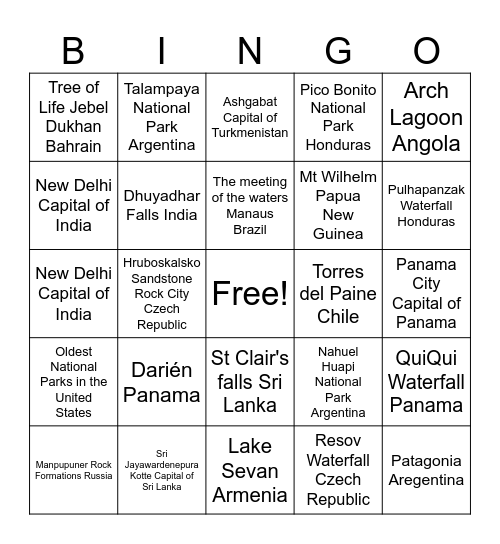 International Bingo Card