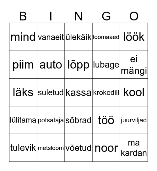 Multifilmidest vene keele sõnad Bingo Card