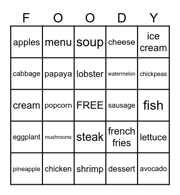 FOOD FOOD FOOD FOOD FOOD FOOD FOOD Bingo Card