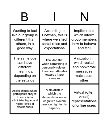 Social Psychology Bingo 2023 Bingo Card