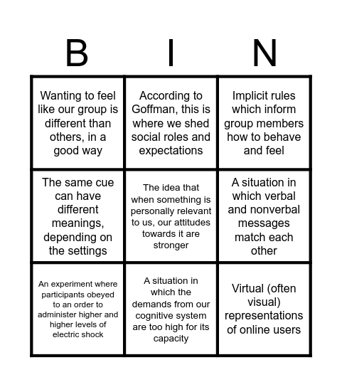 Social Psychology Bingo 2023 Bingo Card