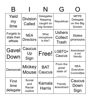NEA-RA Bingo Card