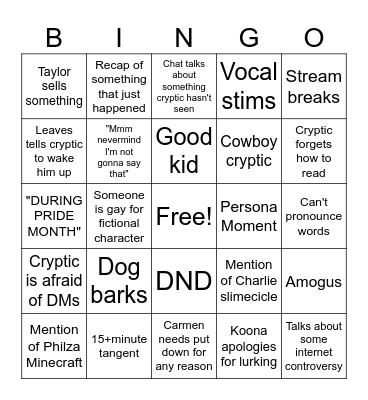 Untitled Bingo Card