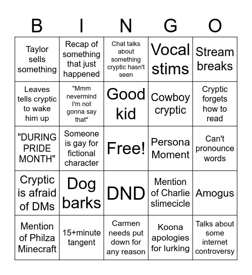 Untitled Bingo Card