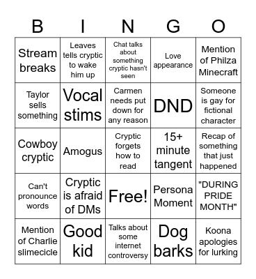Untitled Bingo Card