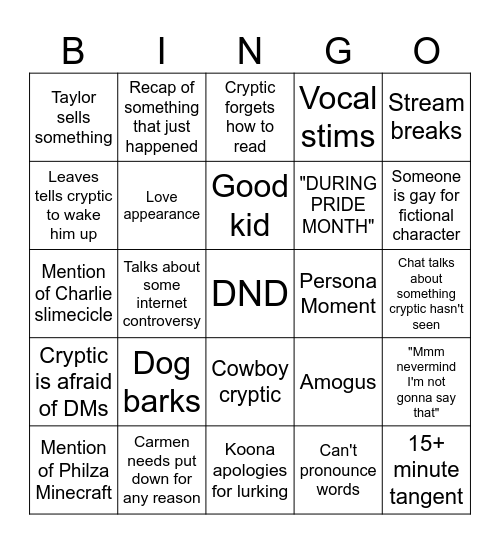 Untitled Bingo Card
