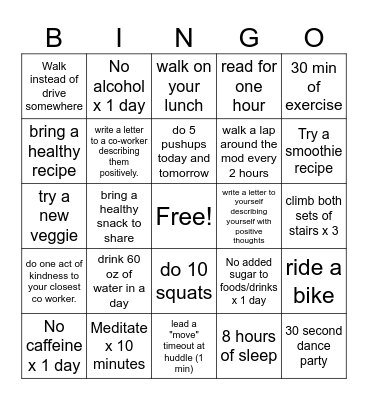 wellness bingo #2 Bingo Card