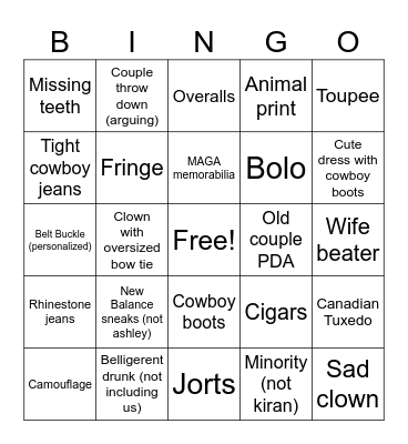Cowboyz Bingo Card