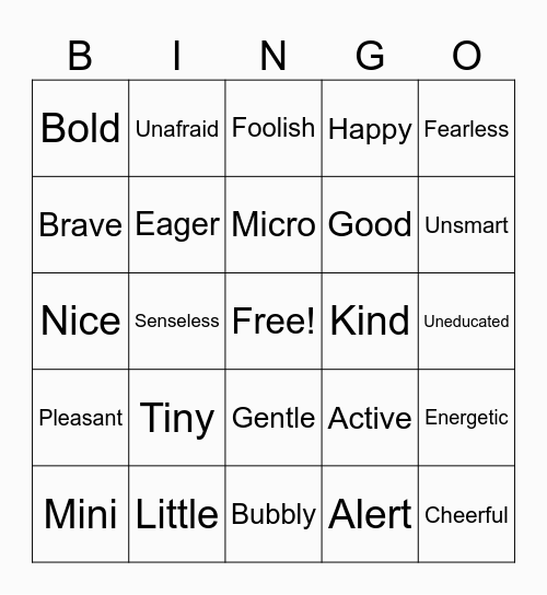 Antonyms Bingo Card