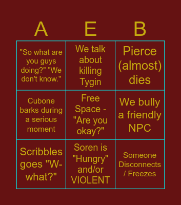 Aeon Eclipse Bingo Card