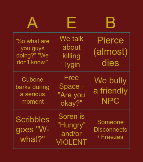 Aeon Eclipse Bingo Card