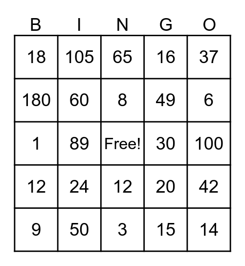 MENTAL BINGO Card