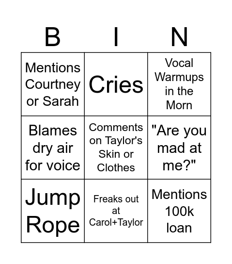 Rishi Bingo Card