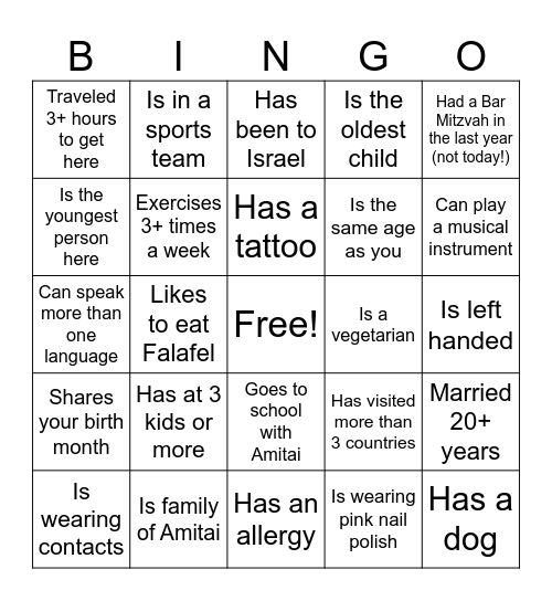 FIND THE GUEST! Bingo Card