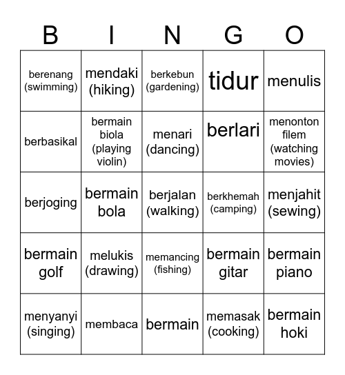 Bingo - Hobi Saya Bingo Card