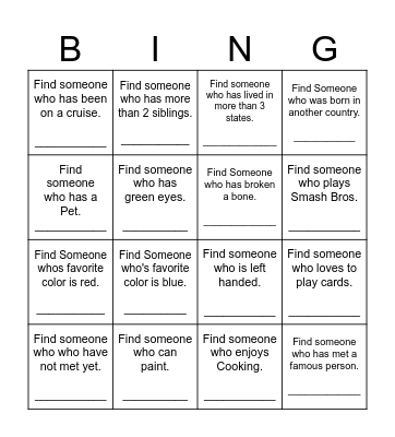 Find Someone Who Bingo Card