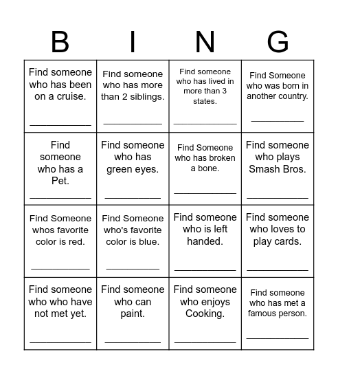 Find Someone Who Bingo Card