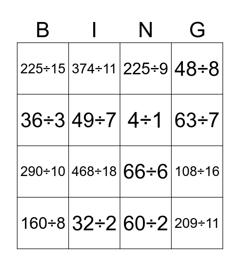 División Bingo Card