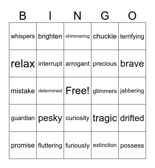 Vocabulary Bingo Card