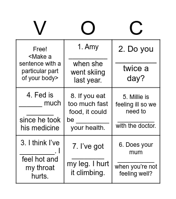 VOCABULARY Bingo Card