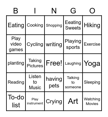 Coping with Stress Bingo Card