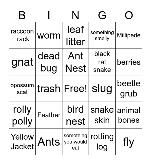 Scavenger Bingo Card