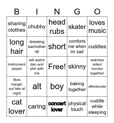 jay dream bf bingo Card