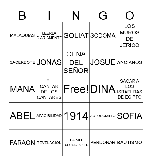 BIBLE BINGO Card