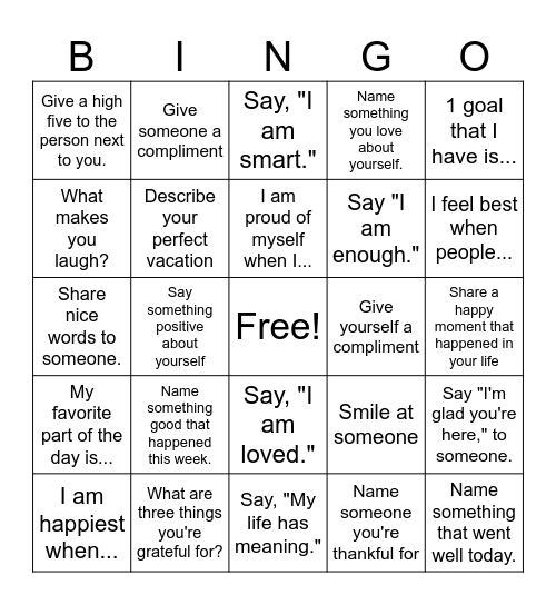 Positivity Bingo Card