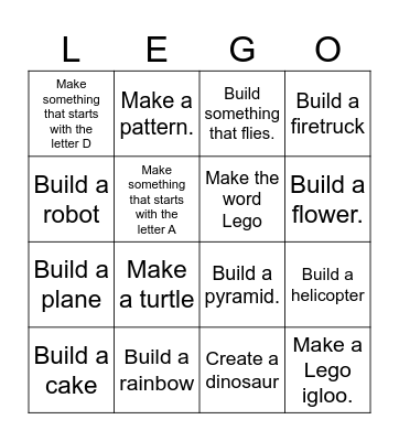 Lego Challenge Bingo Card