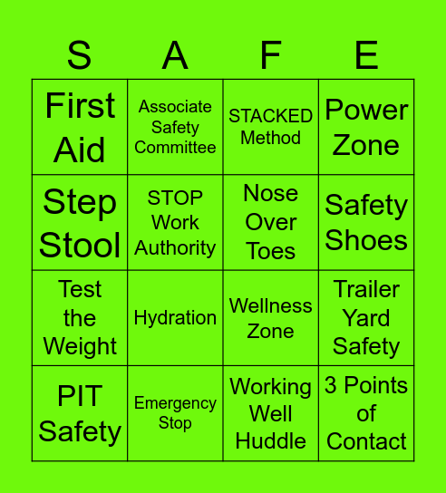 Summer Of Safety Bingo Card