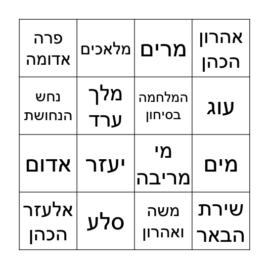 פרשת חוקת Bingo Card