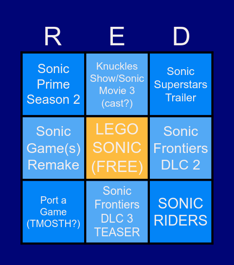 Sonic Central 2023 Bingo Card