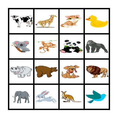 Zoo Animals Bingo Card