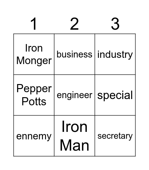 Amazing Iron Man Bingo Card
