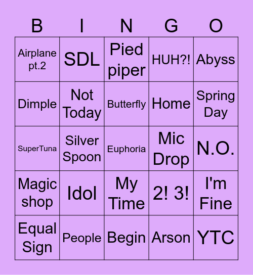 @RawindyaK Bingo Card