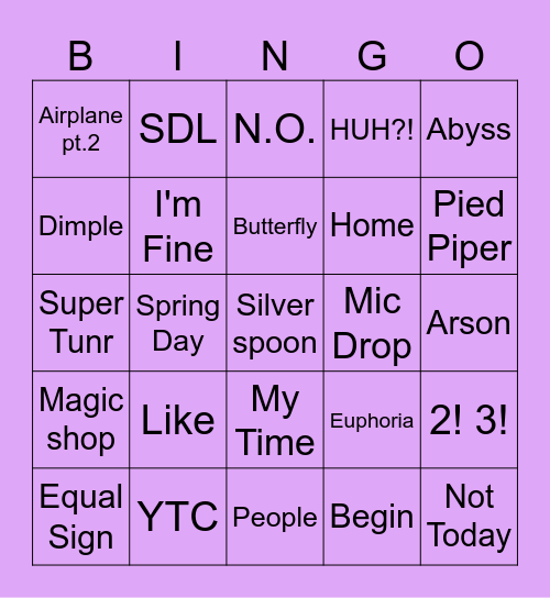 @RawindyaK Bingo Card