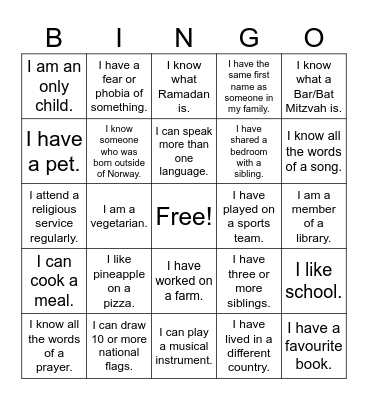 Velkomstbingo Card