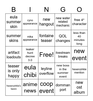 3.8 Special Program Bingo Card